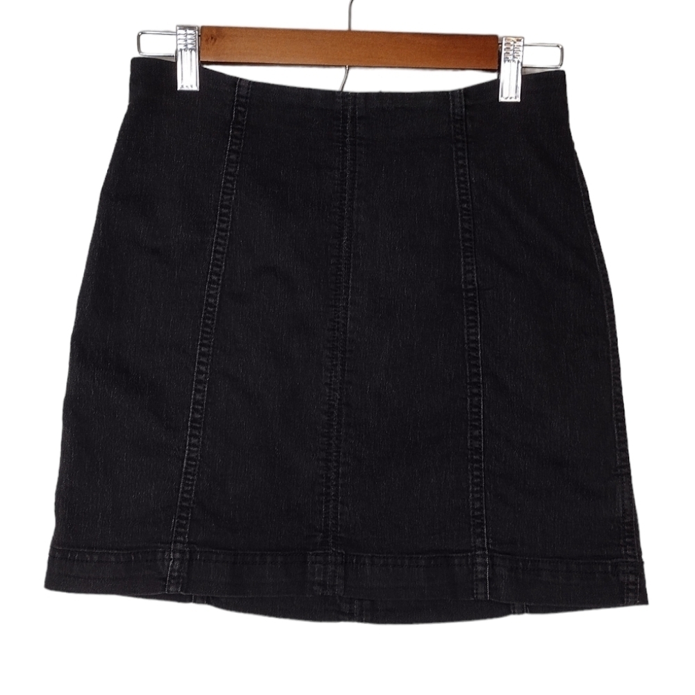 Free People Women's Black Denim Y2K Boho Skirt Size 6